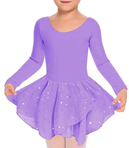 TUONROAD Girls Ballet Leotards Tutu Dress Cross Straps Gymnastics Leotards for Baby Girls Kids Long Sleeve Dance Costumes Black 3-4 Years,110