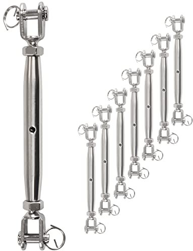 8 x Edelstahl Wantenspanner Spannschraube Ø 10mm - M10 - V2A - Seilspanner Segelspanner für Drahtseil - 22-32 cm lang Spannschloss Bruchlast 3500kg