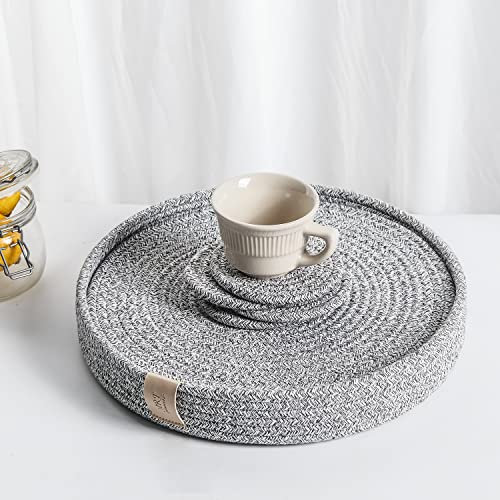 Art PineCone Set di 4 tovagliette rotonde in corda di cotone intrecciato con supporto incluso, antiscivolo e resistenti al calore per la decorazione perfetta della tavola (grigio misto, 33 cm più