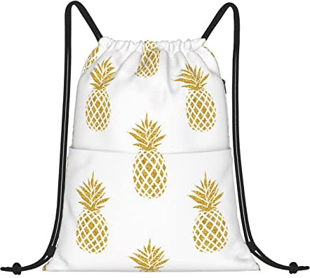 YTORA Goldener Ananas-Hintergrund, Kordelzug, wasserabweisend, Sport-Rucksack, Turnbeutel für Herren und Damen, Goldener Ananas-Hintergrund, Einheitsgröße