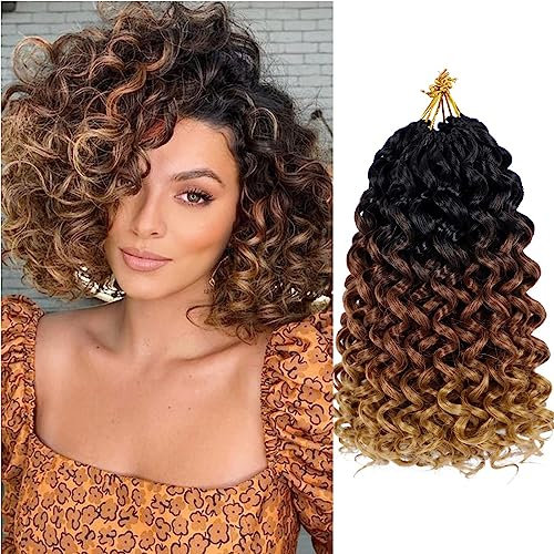 GoGo Curl Crochet Braids Hair 14 Inch 8 Packs Ocean Deep Wave Crochet Hair Extensions Synthetic Curly Crochet Hair for Black Women（TB/30/27）