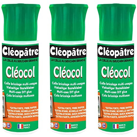 CLÉOPÂTRE Colle Extra Forte en 25 gr - Polyvinyl - Liquide - Transparent - Moyenne à élevée - 30 minutes - Non résistant à l'eau - Colle - 3 tubes de 25 gr