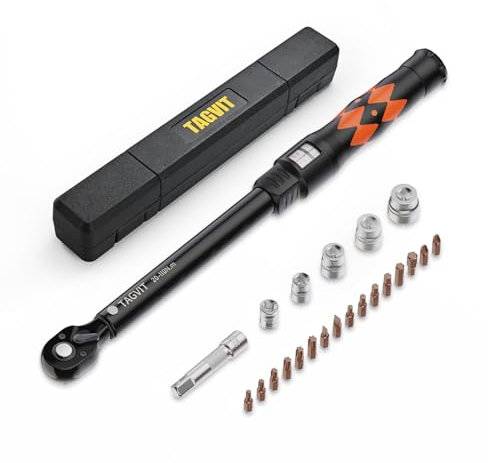 TAGVIT Drehmomentschlüssel 3/8 Zoll, 20-110 Nm Drehmomentschlüssel 23-tlg.Set mit Verlängerungsstange, Stecknüsse, Hex und Torx Bits für Motorrad Auto