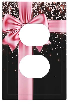 Glitter Bling Pink Bow 1 Gang Outlet Cover Plate Rose Gold Electrical Receptacle Duplex Outlet Mid Size Decorative Faceplate for Home Country Decor