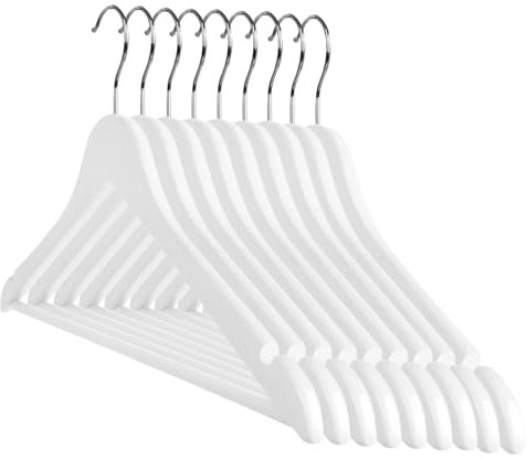 Jago® Kleiderbügel - Holz, Hosensteg und Schlaufenkerben, Haken 360 Grad drehbar, 50er Set, für Anzug, Hemden, Kleider, Weiß - Holzkleiderbügel, Garderobenbügel, Wäschebügel, Hemdenbügel, Bügel