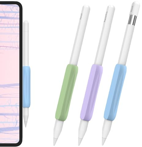 AhaStyle 3 Pack Silicone Grips for Apple Pencil Pro, Apple Pencil (USB-C) and Apple Pencil 2nd Generation Holders Ergonomic Design Grip Protective Sleeve Compatible with iPad Pen (Lavender+Blue+Green)