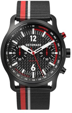 DeTomaso SORPASSO Chronograph Carbon Black RED Schwarz Rot Herren Armbanduhr Analog Quarz Armband Schwarz/Rot