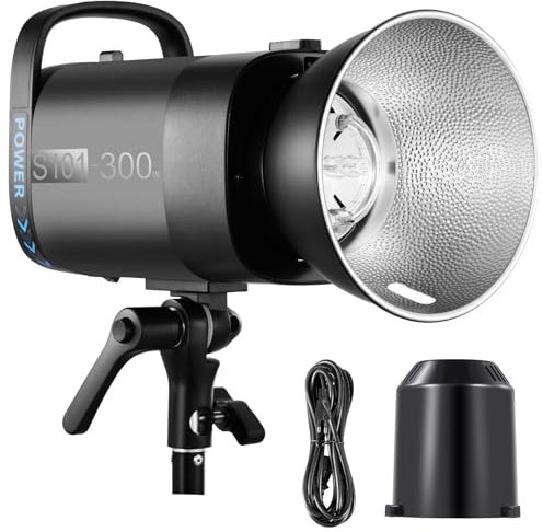 NEEWER S101-300W Flash Stroboscopico con 150W Lampada Pilota a 9 Livelli, 300W GN58 5600K con Riflettore con Bowens Mount, Ventola Silenziosa S1/S2, Flash da Studio per Fotografia Ritratti Prodotti