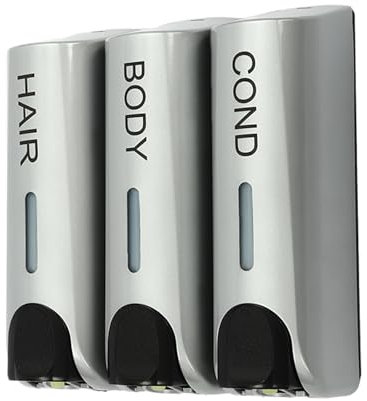 Manual Seifenspender Wandhalterung aus ABS mit 3 Pumpen, 3 x 350ML Duschgelspender Shampoospender mit Knopf, Dreikopf-Seifenspender Handseifenspender für Badezimmer Toilette Hotel (Silber)