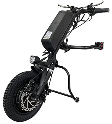 500W Rollstuhl Zuggerät Rollstuhlzuggerät, Handcycle Elektrisch Handbike Rollstuhltraktor Rollstuhl Traktor mit Stoßdämpfer Frontleuchte Scheibenbremse, 16Ah Lithium Batterie, 12 Zoll Vorderrad