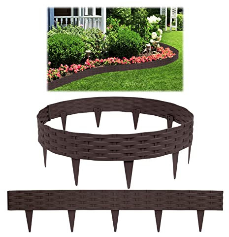 HENGMEI Rasenkanten Kunststoff Beetumrandungen 30m Beetumrandung Gartenpalisade Mähkante 30 stücke Rattan-Optik Randsteine Palisaden Gartenzaun, Braun
