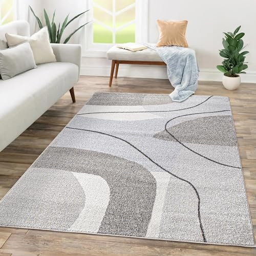 Paco Home Teppich Wohnzimmer Schlafzimmer Kurzflor Abstraktes Muster Geometrisches Design Wellen Motiv Moderne Deko, Grösse:200x280 cm, Farbe:Beige