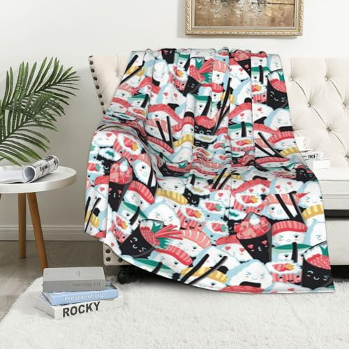 EgoMed Decke, weiche Decke, Flanelldecke für Schlafzimmer, Sofa, Bettwäsche 152 x 102 cm,Kawaii-Sushi-Menge