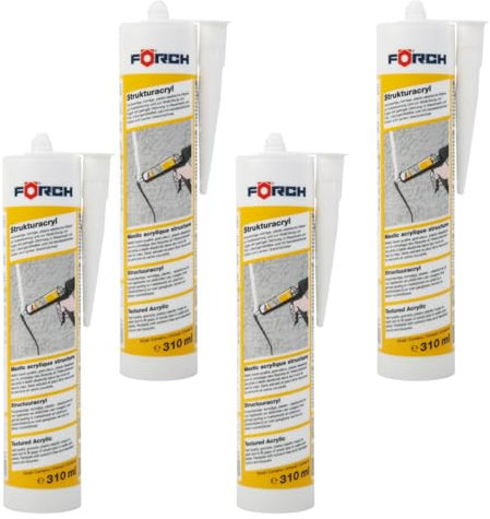 4er Set - Förch Strukturacryl Kartusche mit körniger Struktur in weiß, 310 ml hochwertige, stabile Spachtelmasse zur unauffälligen Ausbesserung und zur Abdichtung von Fugen