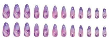 Ruarby Lot de 24 faux ongles en forme d'amande - Couverture complète - Violet - À coller sur les ongles - Pour femme