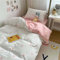 Nyescasa Herz Bettwäsche 155x220 Rosa Weiß Herzen Bettbezug Mädchen Kinder Weich Mikrofaser Herzmuster Wendebettwäsche Set mit Reißverschluss und Kissenbezug 80x80cm
