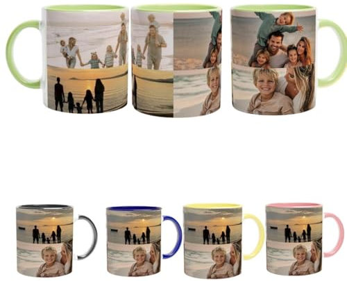 LA CASA DE LA TAZA | Taza Personalizada con foto | Collage de 4 fotos | 350 ml | Apta para Microondas | Taza Personalizada a Todo Color (360º toda la taza) | Ideal para Familiares o Amigos (VERDE)