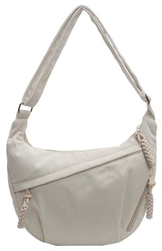 GSenhui Cord Umhängetasche Moon Crossbody Bag Damen Groß Halbmond Tasche Große Bauchtasche Beige Halfmoon Slouchy Schultertasche für Sport Reisen Arbeiten