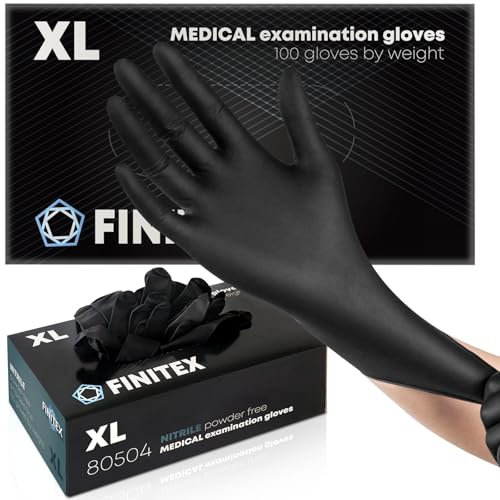 FINITEX Gants Jetables Noirs en Nitrile XL, 5.0g/pcs, 100pcs, Gants Jetables sans Poudre sans Latex pour Aliments Nettoyage Tatouage Jardinage Examen Médical, 5mil