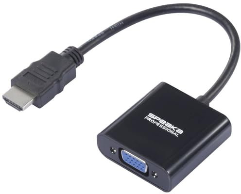 Speaka Adaptateur professionnel HDMI/VGA/jack [1 x HDMI mâle vers 1 x VGA femelle, jack 3,5 mm] Noir 0,15 m