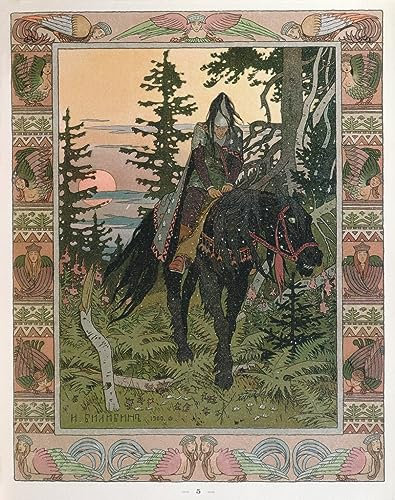 EQVRDCUW Leinwand Malerei Poster Leinwand Plakat Der Schwarze Reiter eine Episode aus der russischen Geschichte Wassilissa die Schöne von Iwan Jakowlewitsch Bilibin für Wanddekoration 60x90cm
