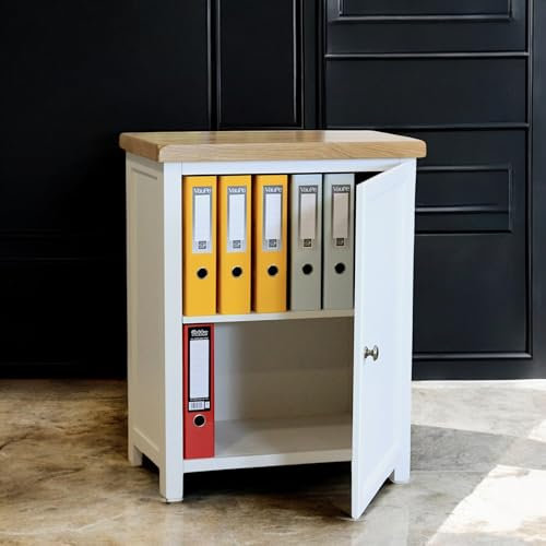 GROF GROFurniture White Shoe Storage Cabinet Painted, Ready-Assembled Hallway Organizer with Oak Top | Wooden Entryway Cabinet for Shoes | Modern Farmhouse Style Cabinet for Living Room