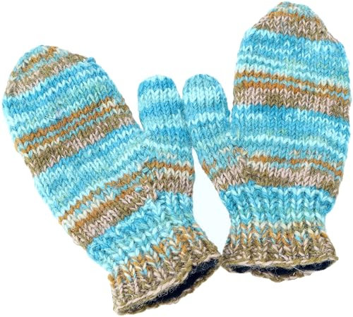 GURU SHOP Handgestrickte Fausthandschuhe, Wollhandschuhe, Handschuhe, Fauster - Aqua, Herren/Damen, Wolle