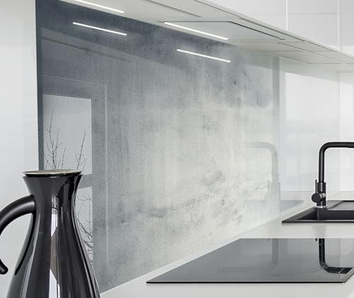 timalo Küchenrückwand Glasoptik | Acryl Glas 2mm | Spritzschutz Wand für Herd Glasrückwand Acrylglas Wandpaneele Rückwandschutz Platte | 100x50cm Beton blau grau
