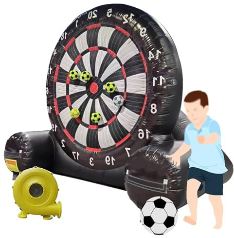 Quixnova Riesiges Kick-Darts-Set – Aufblasbares Kick- und Wurf-Fußball-Ziel-Dartboard mit 8 Fußbällen, Tragetasche und 370-W-Gebläse für Kinder und Erwachsene, Outdoor, Picknick, Party