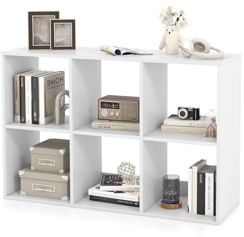 HOMASIS Bücherregal mit 6 offenen Fächern, Würfelregal Weiß, Standregal Regal Holz, Aufbewahrungsregal Raumteiler Büroregal Aktenregal für Wohnzimmer Arbeitszimmer Büro (6 Fächern 103,5x33x70 cm)