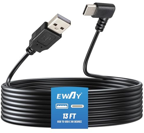 EWAY - USB C Dash Cam Power Cable (4 meters), USB-A 2.0 to Type C 90 Degree Cable, Requires 2.5A Input, USBC Rearview Mirror Replacement Power Supply