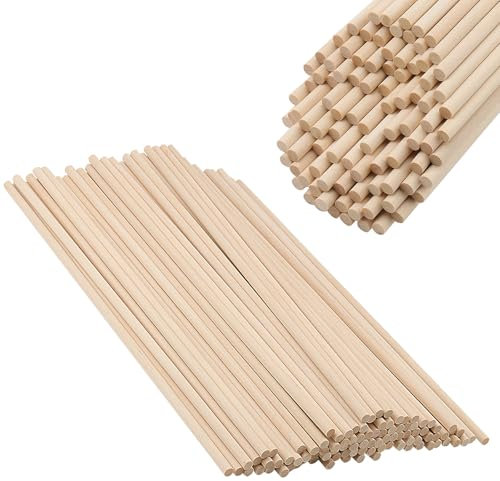 FAAING 150 Stück 40cm x 5mm Holzstäbe zum Basteln, rund Holz Bastelstäbe Rundstab Holzdübelstangen, Unbehandelte Holzstab Dübelstangen für Heimwerker Holzarbeiten Modellbau Dekoration DIY Handwerk