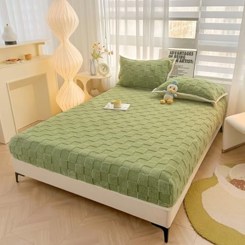 Calefee Boxspringbett Spannbettlaken 120x200, Betttuch ohne Kissenbezug Polyester Mit Quadratischem Muster Samtoptik