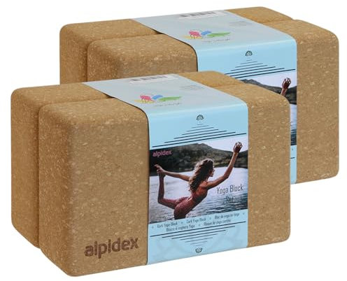 ALPIDEX Yogablock 2er oder 4er Set inkl. E-Book mit 100 Übungen Ökologisch Nachhaltig Naturkork aus Portugal Korkblock Yoga Pilates | 7 Jahre Garantie auf Material*, Größe:4 Stück - 23 x 14 x 7.5 cm