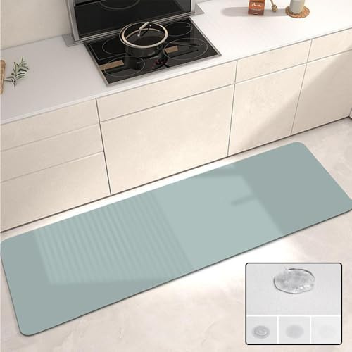 Highdi Kitchen Rug, Water Absorbent Long Solid Color Kitchen Mat Door Mat, Non Slip Kitchen Mats Washable Kitchen Rugs, for Kitchen, Entryway, Laundry Room, Hallways (50x160cm,Duck Egg Blue)