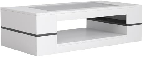KEEPREAPER Couchtisch Glas weiß, Wohnzimmertisch rechteckig mit stauraum modern für Wohnzimmer, 120x60x35cm