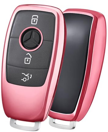 OATSBASF Autoschlüssel Hülle Geeignet für Mercedes Benz, Schlüsselhülle Cover für E Klasse S Klasse TPU Schutzhülle (D-Rosa)
