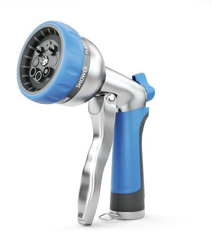 HOSUN Garden Hose Nozzle, 100% Metal Spray Nozzles, Heavy Duty Spray Nozzle for Garden Hose, High Pressure Hose Nozzle with 8 Adjustable Patterns, Hand Sprayer for Plants Watering, Car & Pet Washing