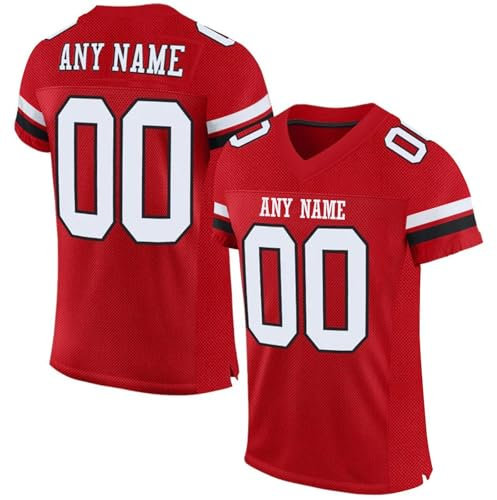 Personalisiert American Football Trikot für Herren Damen Jugend Vorschule Custom Football Jersey Sports Personalisierte Tshirt Printed Team Name & Number & Logo Rot