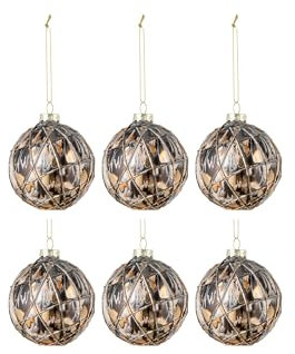 J-Line DOSE VON 6 WEIHNACHTSKUGELN SEILE Glas SCHWARZ/Bronze/GRAU SMALL