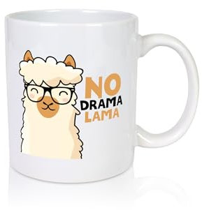 No Drama | Entspannt | Lama mit Brille | süÃŸer Comic - Tasse Weiss - Kaffeetasse/Geschenk/Familie
