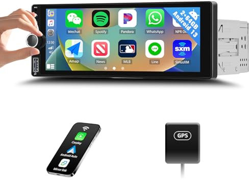 Android 13 2+64GB 1 Din Autoradio mit Carplay, Android Auto, MP5-Player, 6,86 Zoll HD Touchscreen Hartglas Autoradioplayer mit Bluetooth,FM/RDS, EQ WLAN, GPS, SWC，Spiegel-Link