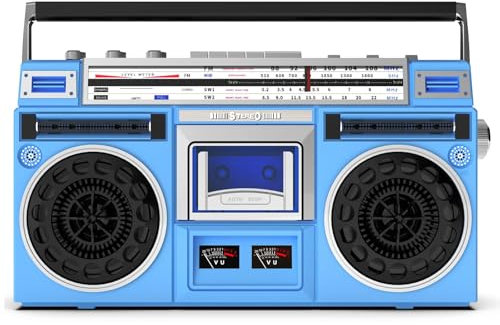 Vintage Boombox Retro Stereo System with AM/FM Radio, CD Player & Cassette Recorder | USB/SD Input, Built-in Speakers, 3.5mm Headphone Jack | 80s Style for Home, Family & Travel blue