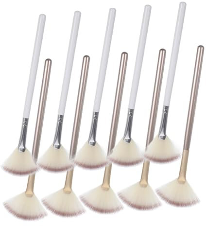 BATHVEVE 10pcs Fan-shaped Makeup Brush for Highlighter and Loose Powder Small Facial Fan Esthetician Supplies for Eyeshadow Applicators and Face Mask Application