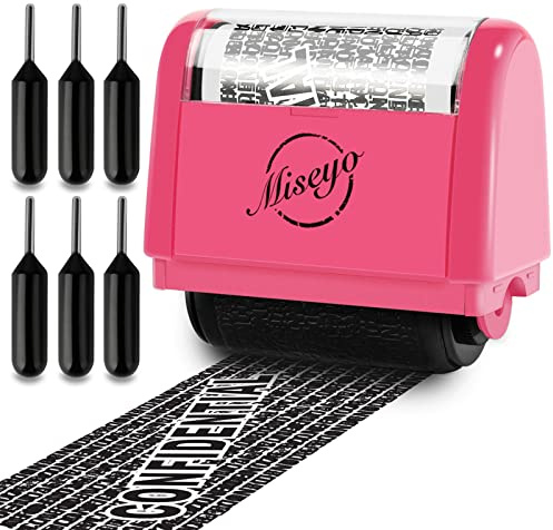Miseyo Identity Theft Protection Roller Stamp Set - Peach (6 Refill Ink) | Personal Data Theft Prevention, Hiding Confidential Information,1.5inch Wide Address Blocker, Easy to Scroll, Refillable ink