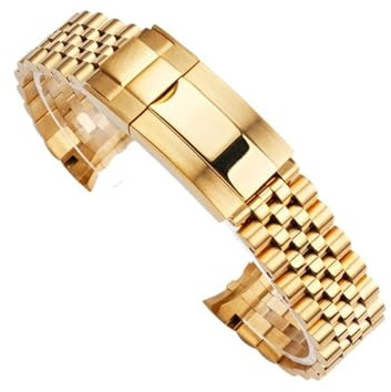 WTNZBAEM 20 mm Armband mit gebogenem Ende, kompatibel Rolex Oyster Perpetual Datejust Water Ghost Daytona GMT, Edelstahl-Silber-Gold-Uhrenarmband(Gold)