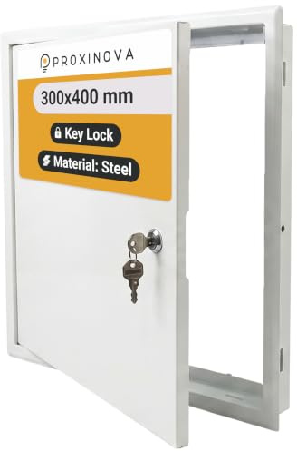 Proxinova Access Panel 300x400 Metal Inspection Hatch with Key Lock, White Steel Wall Ceiling Access Door for Plasterboard, Fuse Box Cover, Meter Cabinet, Pipe Wire Service Hatch Flush Fit