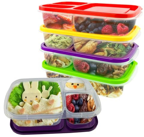 Lunch Box With Compartments & Lids Bento Lunch Boxes Baby food storage Plastic Containers Ideal For Home School Office Travel etc (Set-4)