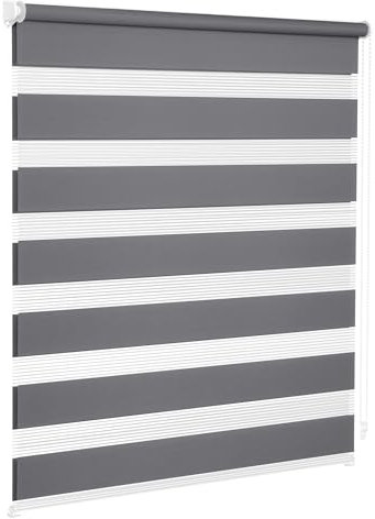Victoria M. Zevra Tenda a Rullo Doppia Giorno e Notte senza Fori, Strisce Filtranti e Oscuranti, per Porte e Finestre, 50 x 230 cm, Grigio Scuro