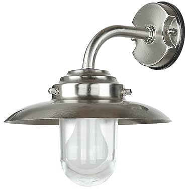 Licht-Erlebnisse Wandleuchte Außen Echt-Messing Glas in Nickel matt IP64 Haustür Garten E27 max. 18W Maritime Laterne Außenwandlampe Balkon KAVALA